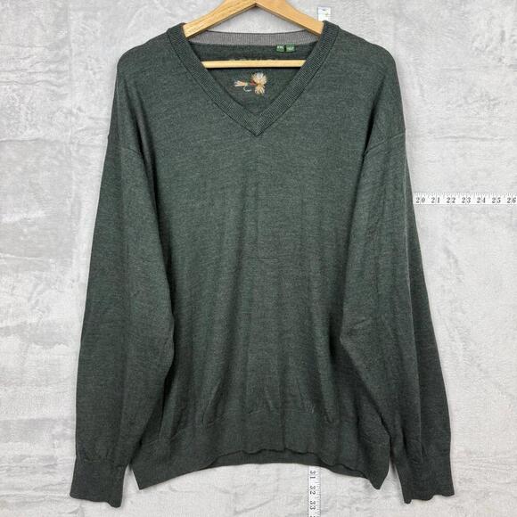 Orvis Mens 100% Merino Wool Sweater Green V-Neck Pullover Long Sleeve Size XXL - Picture 1 of 8